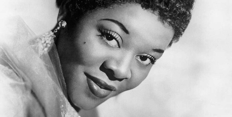 Black and white portrait of Dinah Washington