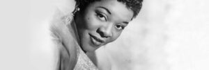 Black and white portrait of Dinah Washington