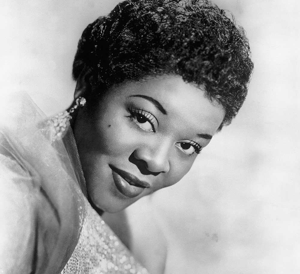 Black and white portrait of Dinah Washington