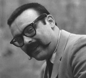 Black and white portrait of Vince Guaraldi