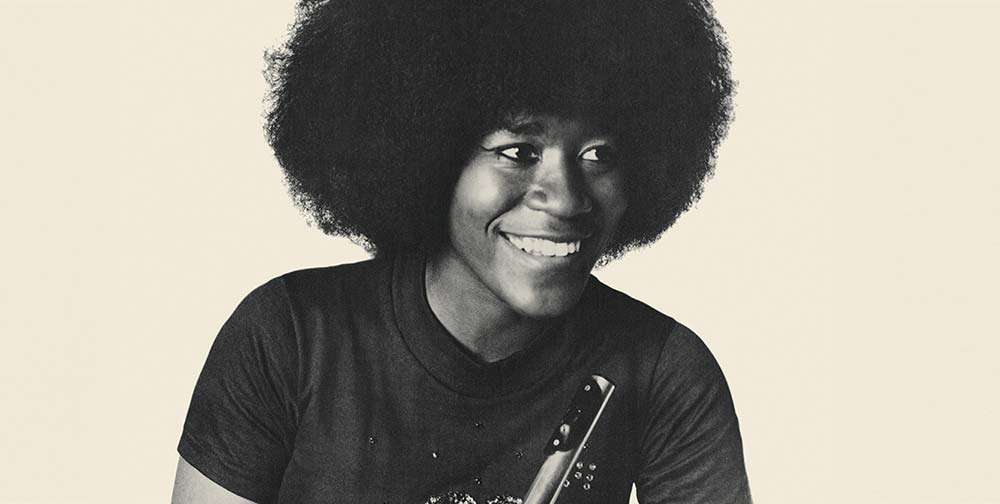 Black and white photograph of jazz flautist Bobbi Humphrey.