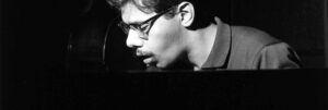 Black and white portrait of jazz pianist Chick Corea by Francis Wolff