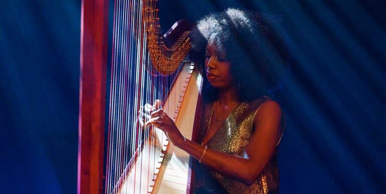 Brandee Younger playing the harp live at EartH, Hackney. EFG London Jazz Festival 2024.