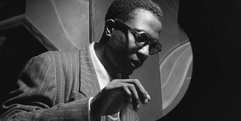 Thelonious Monk playing the piano in 1947. Photograph by William P. Gottlieb.