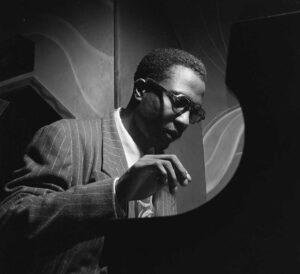 Thelonious Monk playing the piano in 1947. Photograph by William P. Gottlieb.